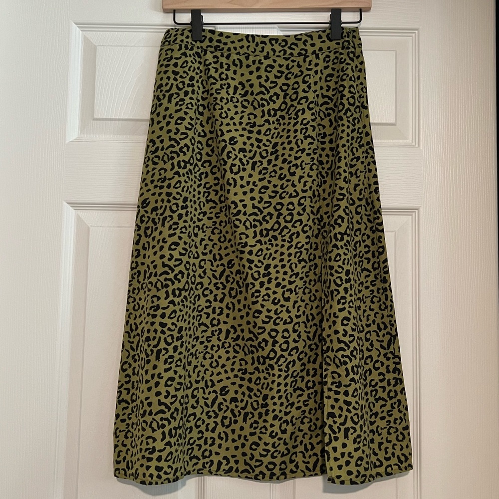 Green Cheetah Print MIDI Skirt